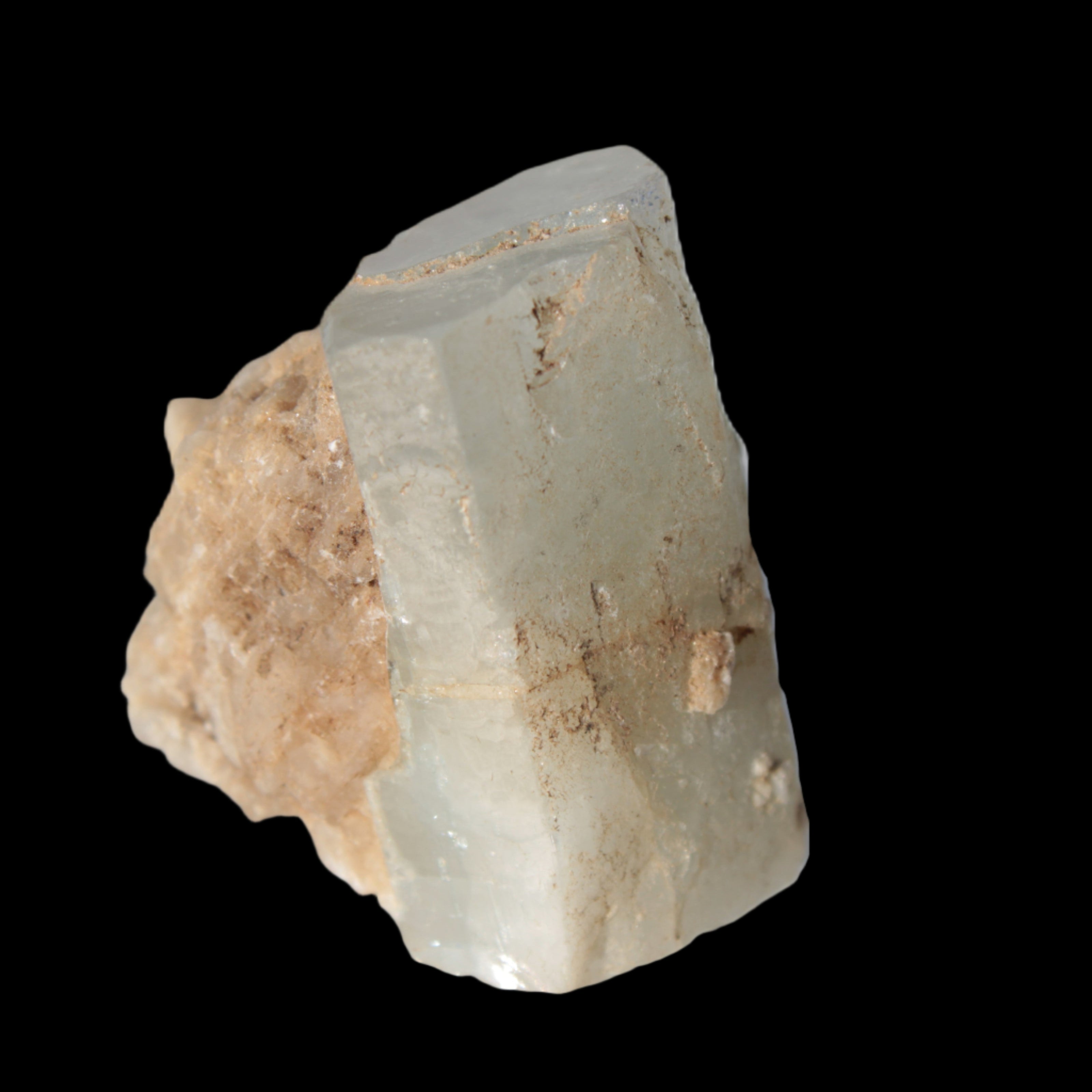 Terminated Aquamarine with Feldspar & Mica matrix 28mm 94.5ct 18.9g in sunlight - Rocks and Things Store