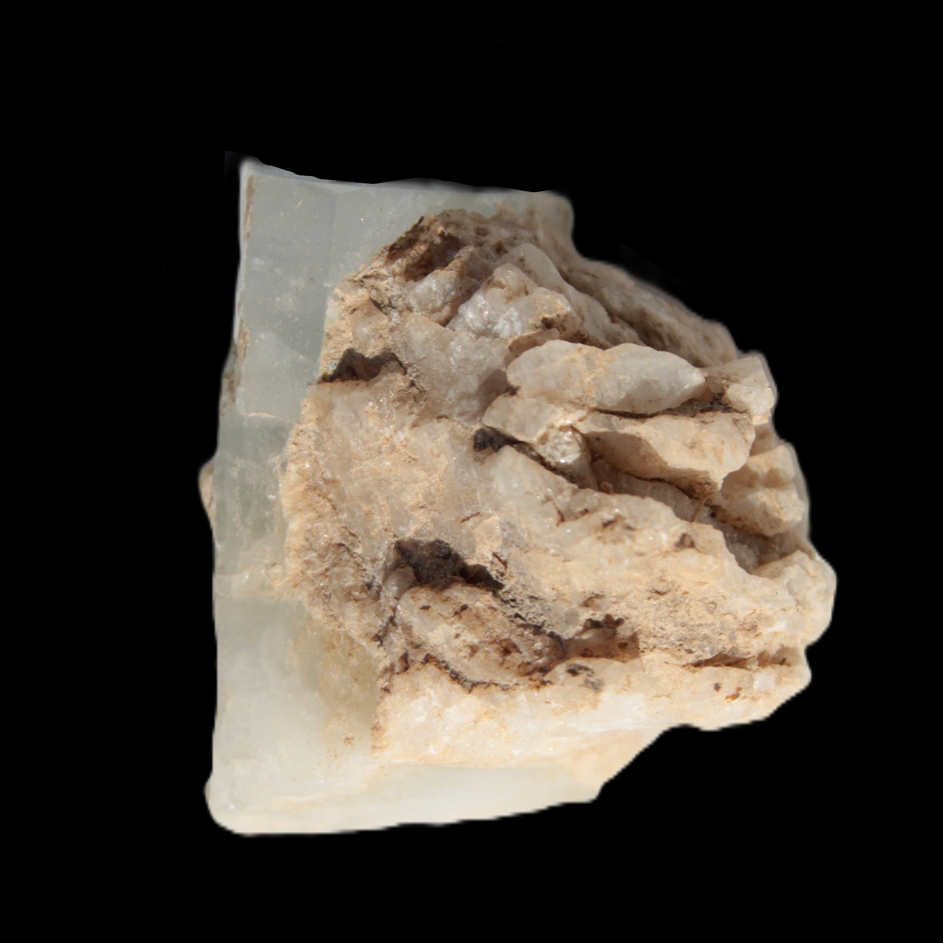 Terminated Aquamarine with Feldspar & Mica matrix 28mm 94.5ct 18.9g in sunlight - Rocks and Things Store