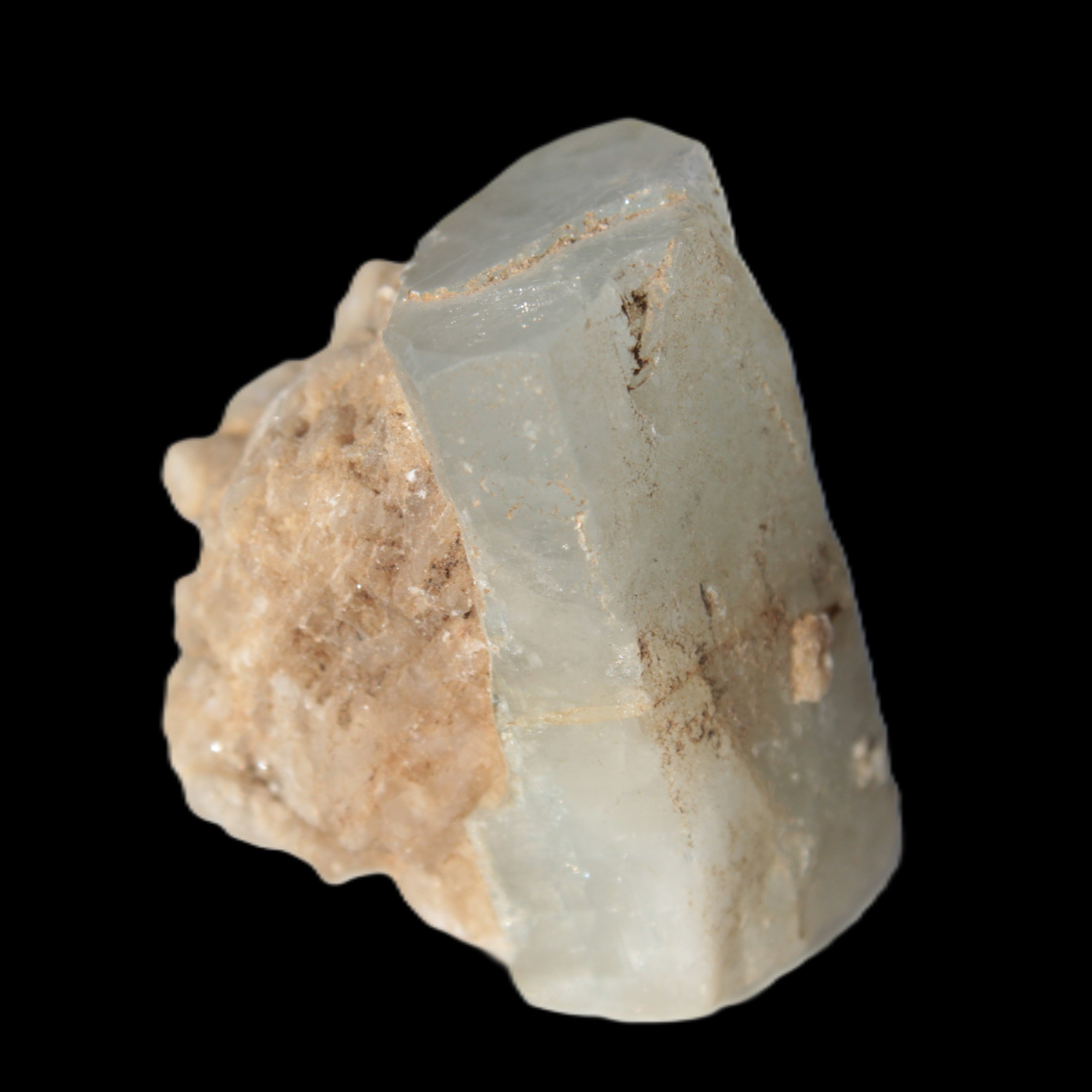 Terminated Aquamarine with Feldspar & Mica matrix 28mm 94.5ct 18.9g in sunlight - Rocks and Things Store