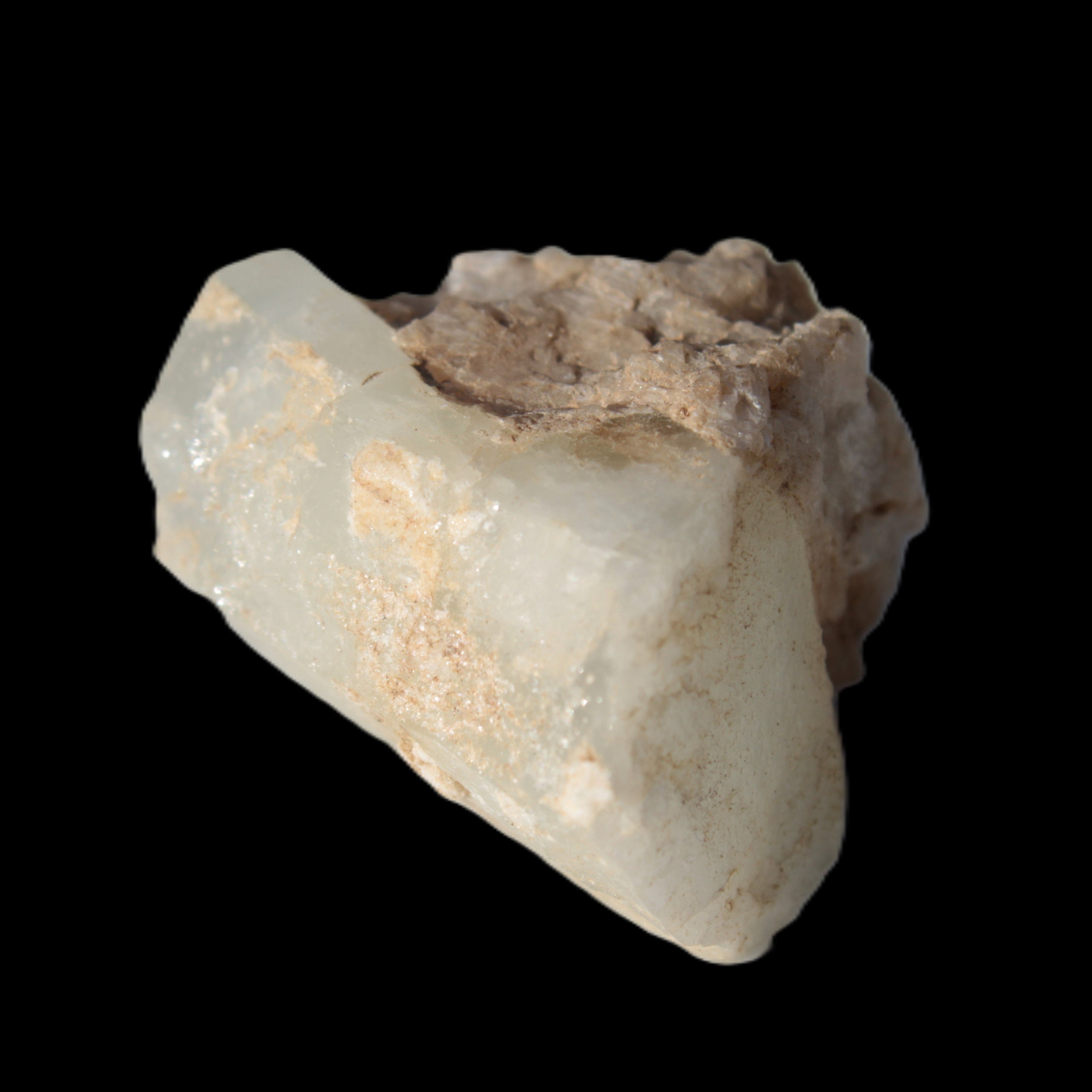 Terminated Aquamarine with Feldspar & Mica matrix 28mm 94.5ct 18.9g in sunlight - Rocks and Things Store