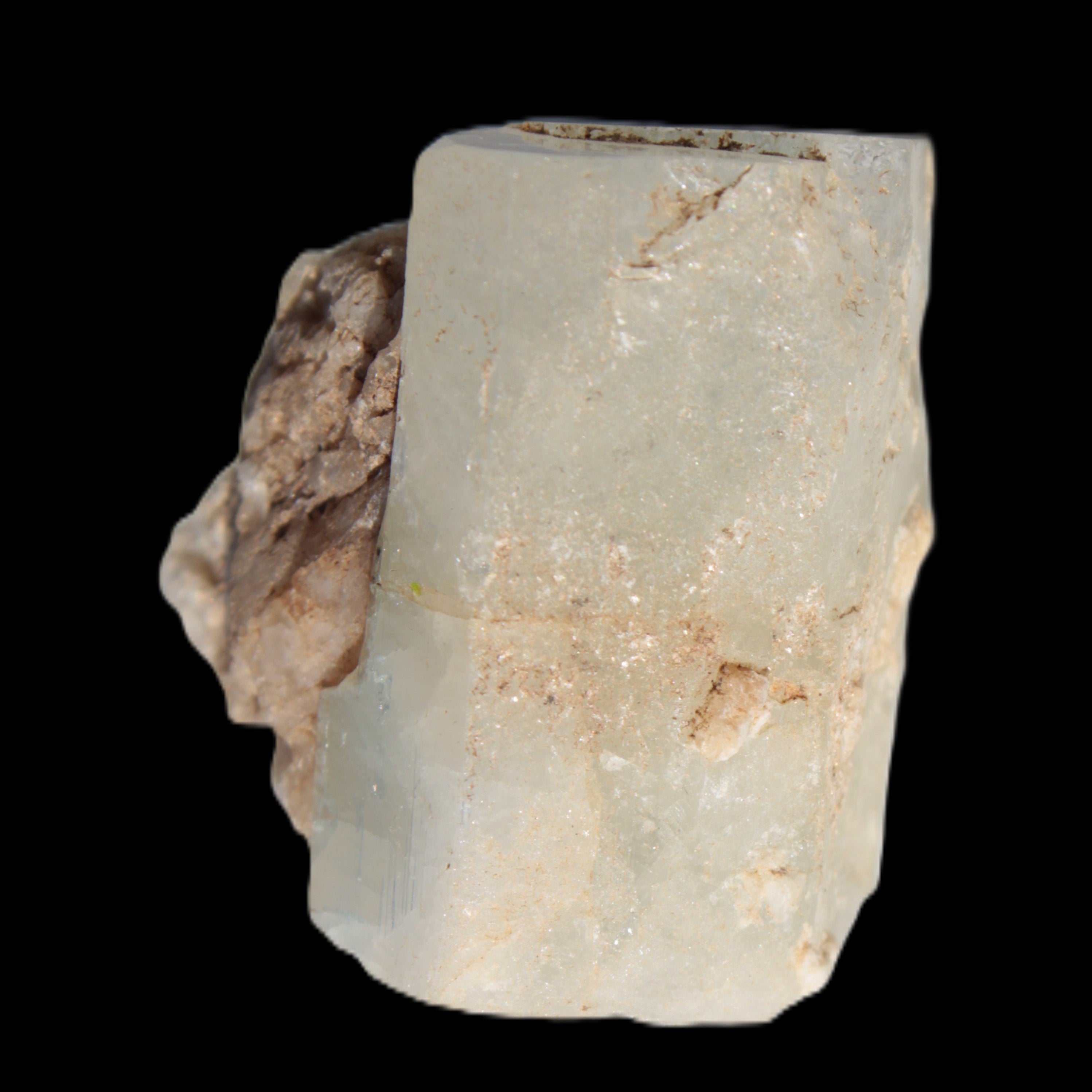 Terminated Aquamarine with Feldspar & Mica matrix 28mm 94.5ct 18.9g in sunlight - Rocks and Things Store