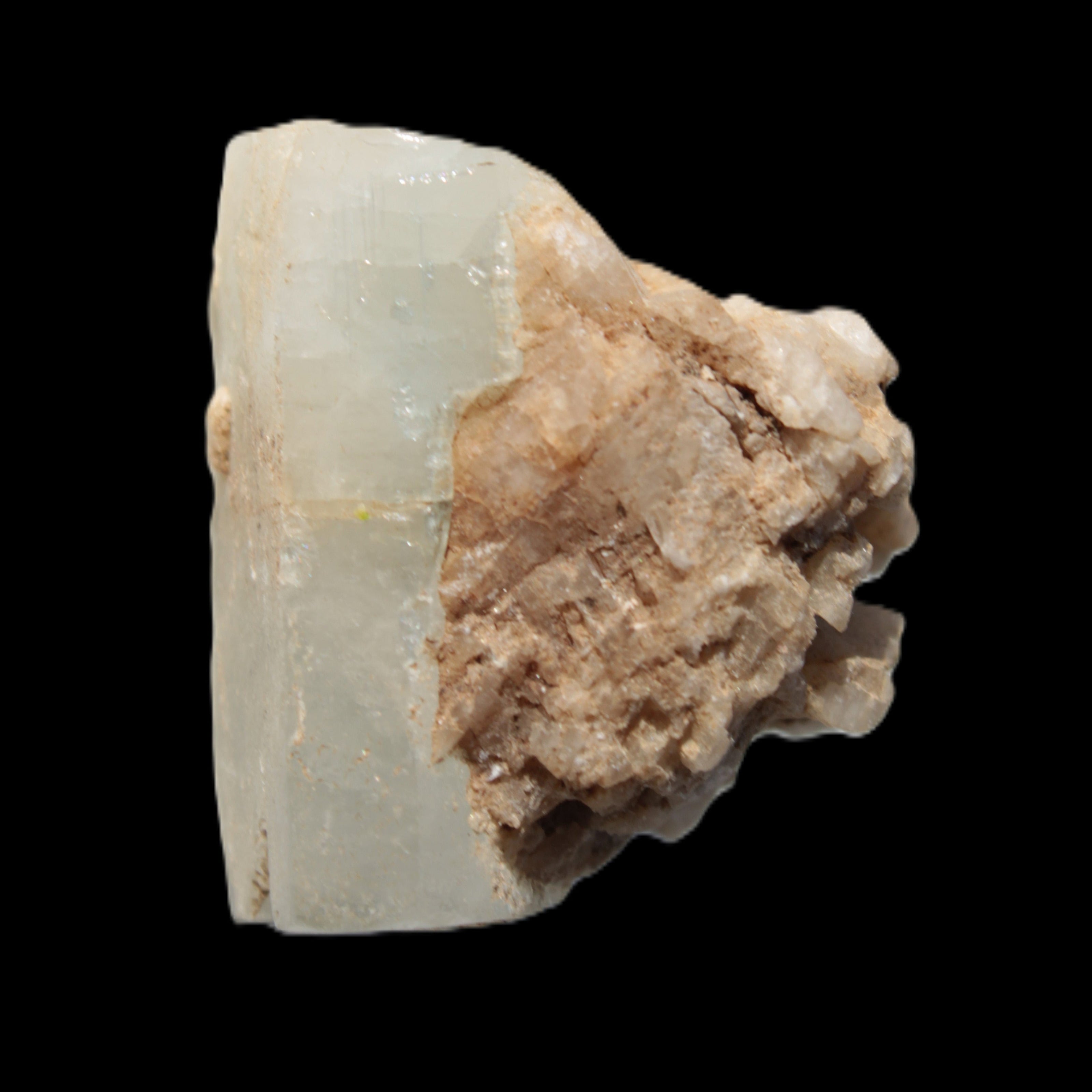 Terminated Aquamarine with Feldspar & Mica matrix 28mm 94.5ct 18.9g in sunlight - Rocks and Things Store