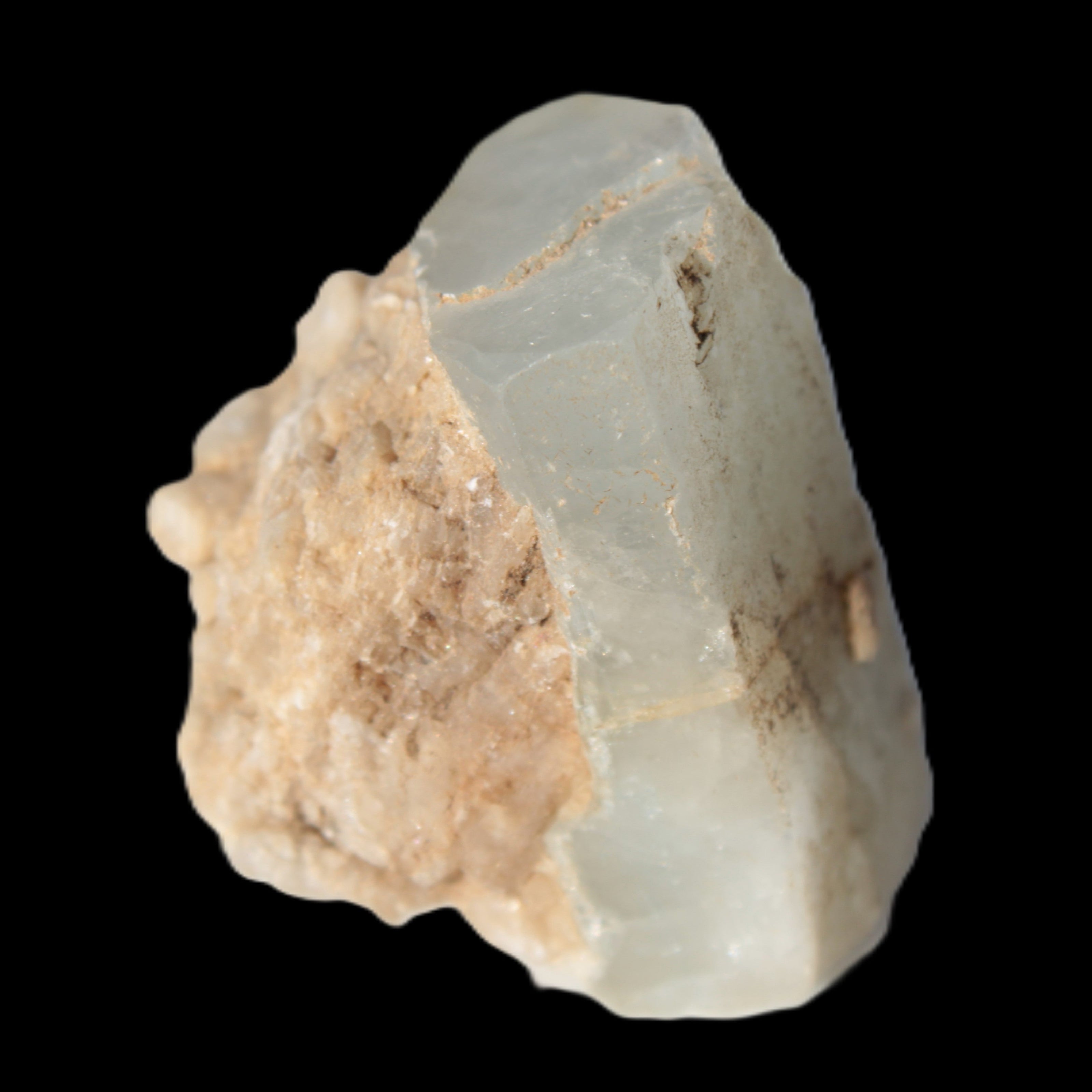 Terminated Aquamarine with Feldspar & Mica matrix 28mm 94.5ct 18.9g in sunlight - Rocks and Things Store