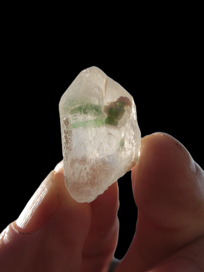 Twin Green Tourmaline crystals in Twinned Quartz crystal 28mm 39.5ct 7.9g Rocks and Things