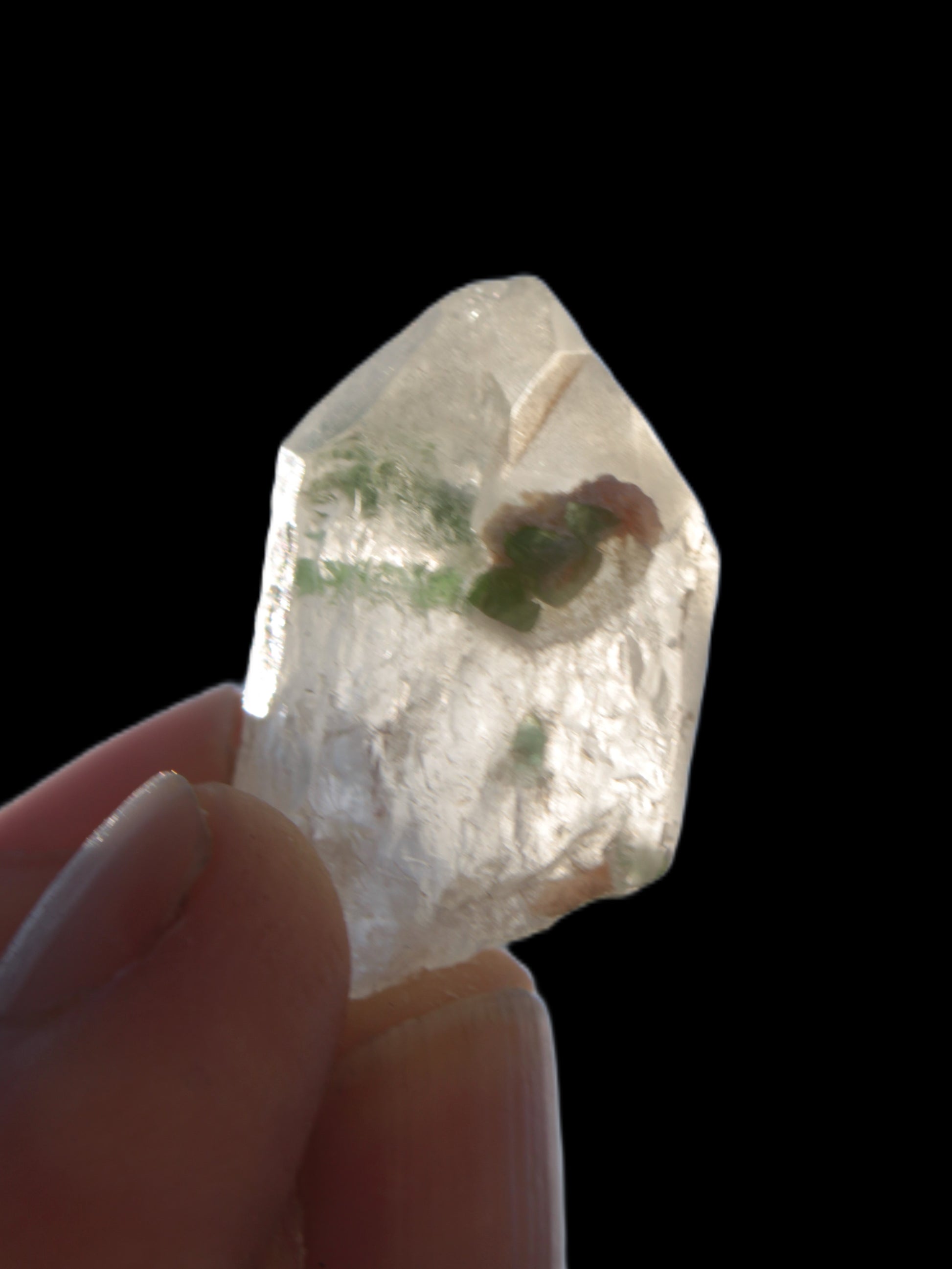 Twin Green Tourmaline crystals in Twinned Quartz crystal 28mm 39.5ct 7.9g Rocks and Things