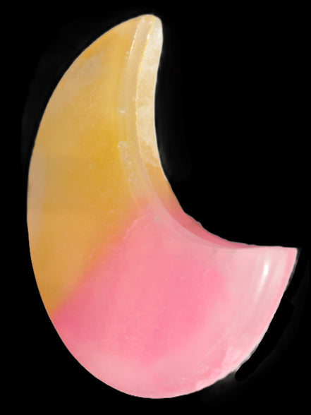 Pink and Yellow dyed Calcite crescent moon 90*100*14mm 201g in sunlight - Rocks and Things Store