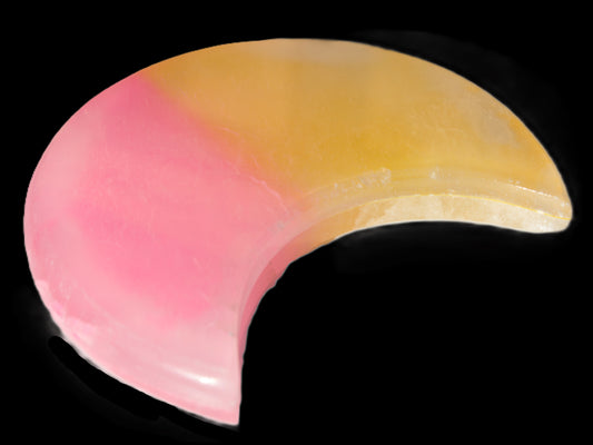 Pink and Yellow dyed Calcite crescent moon 90*100*14mm 201g Rocks and Things