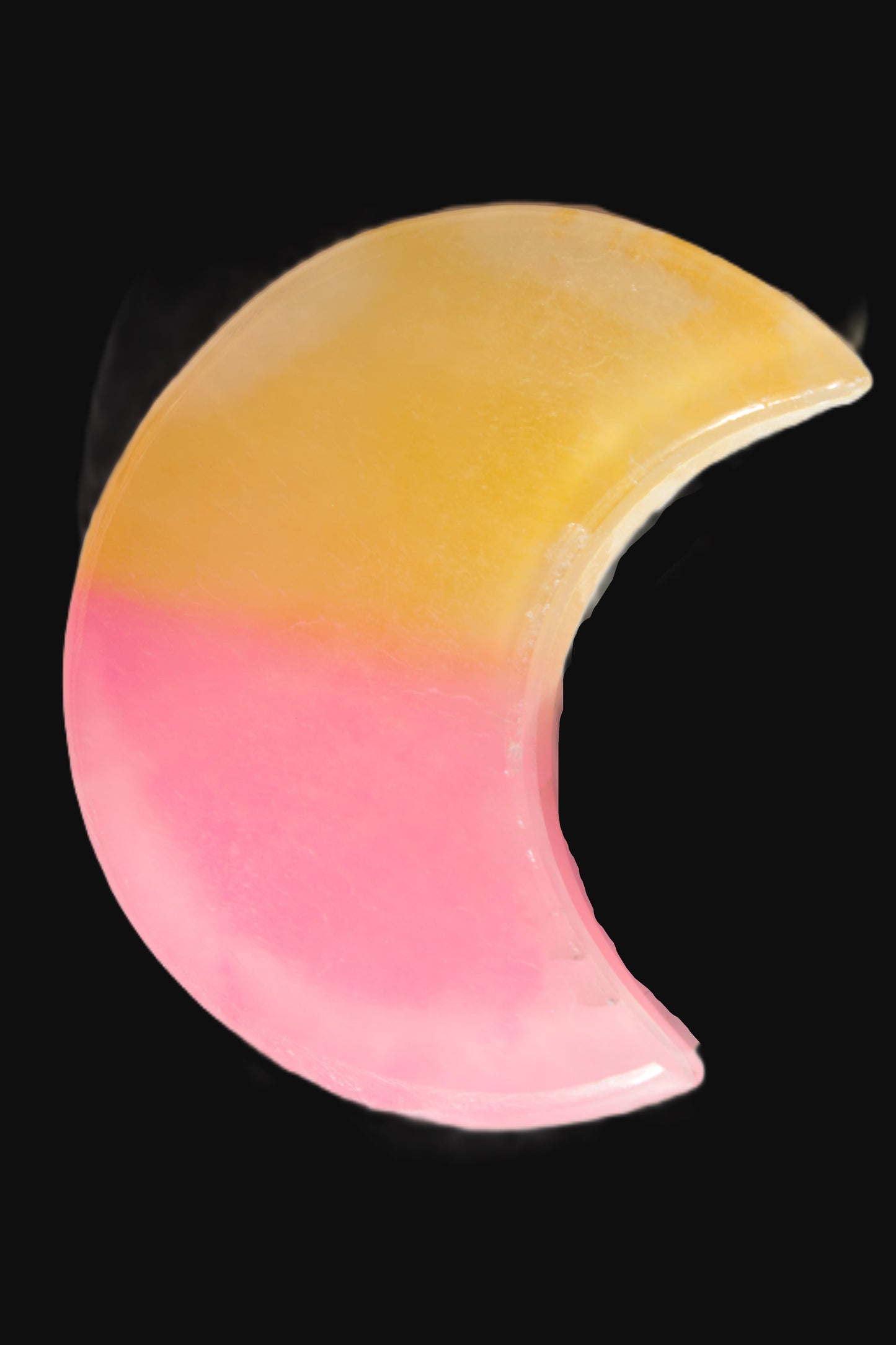 Pink and Yellow dyed Calcite crescent moon 90*100*14mm 201g Rocks and Things