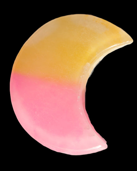Pink and Yellow dyed Calcite crescent moon 90*100*14mm 201g in sunlight - Rocks and Things Store