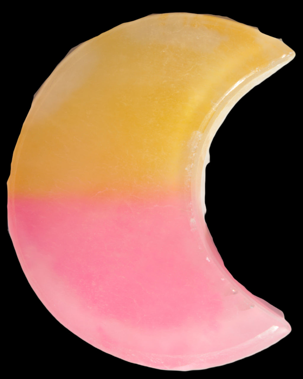 Pink and Yellow dyed Calcite crescent moon 90*100*14mm 201g Rocks and Things