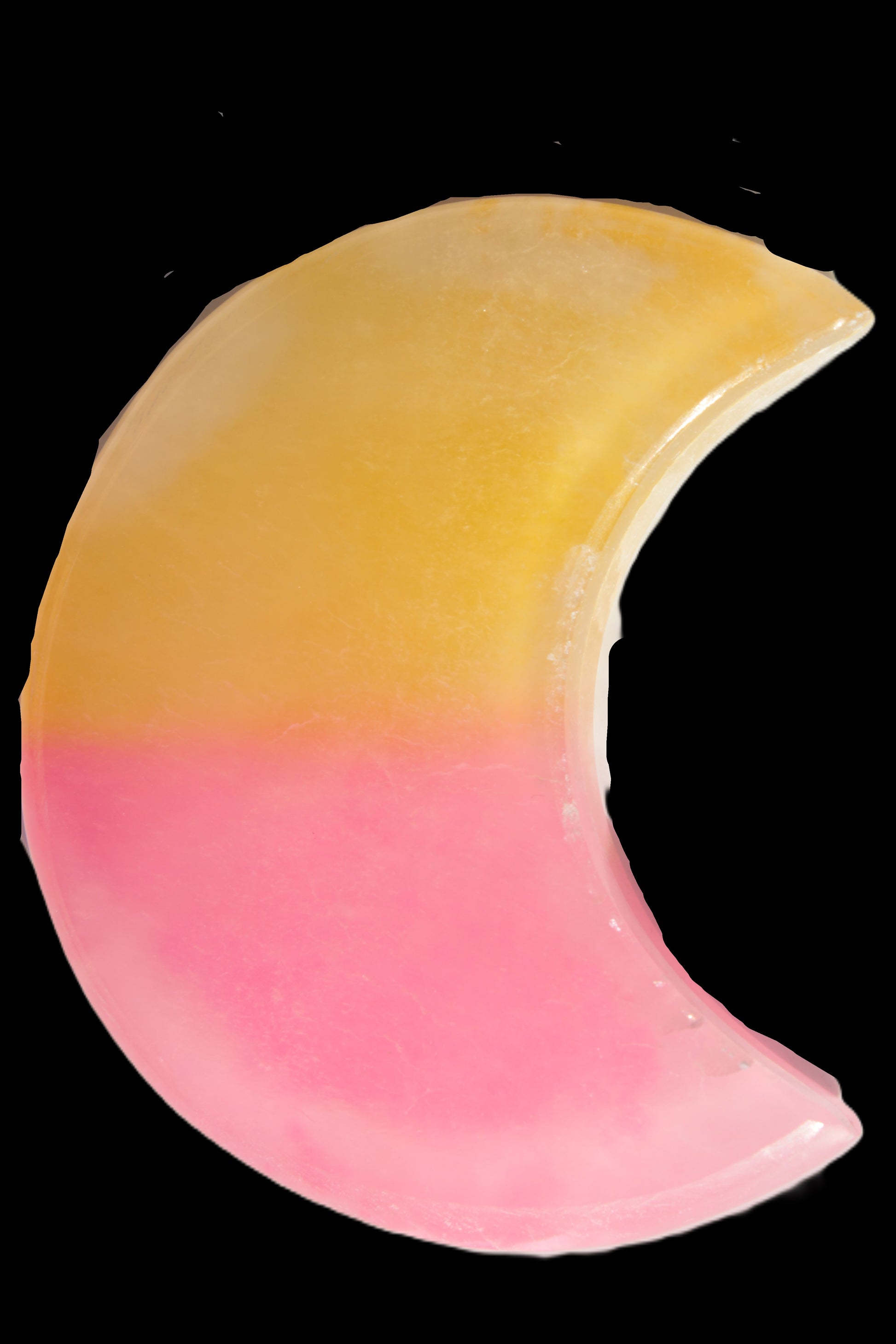 Pink and Yellow dyed Calcite crescent moon 90*100*14mm 201g Rocks and Things