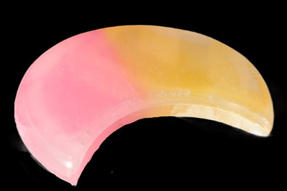 Pink and Yellow dyed Calcite crescent moon 90*100*14mm 201g Rocks and Things