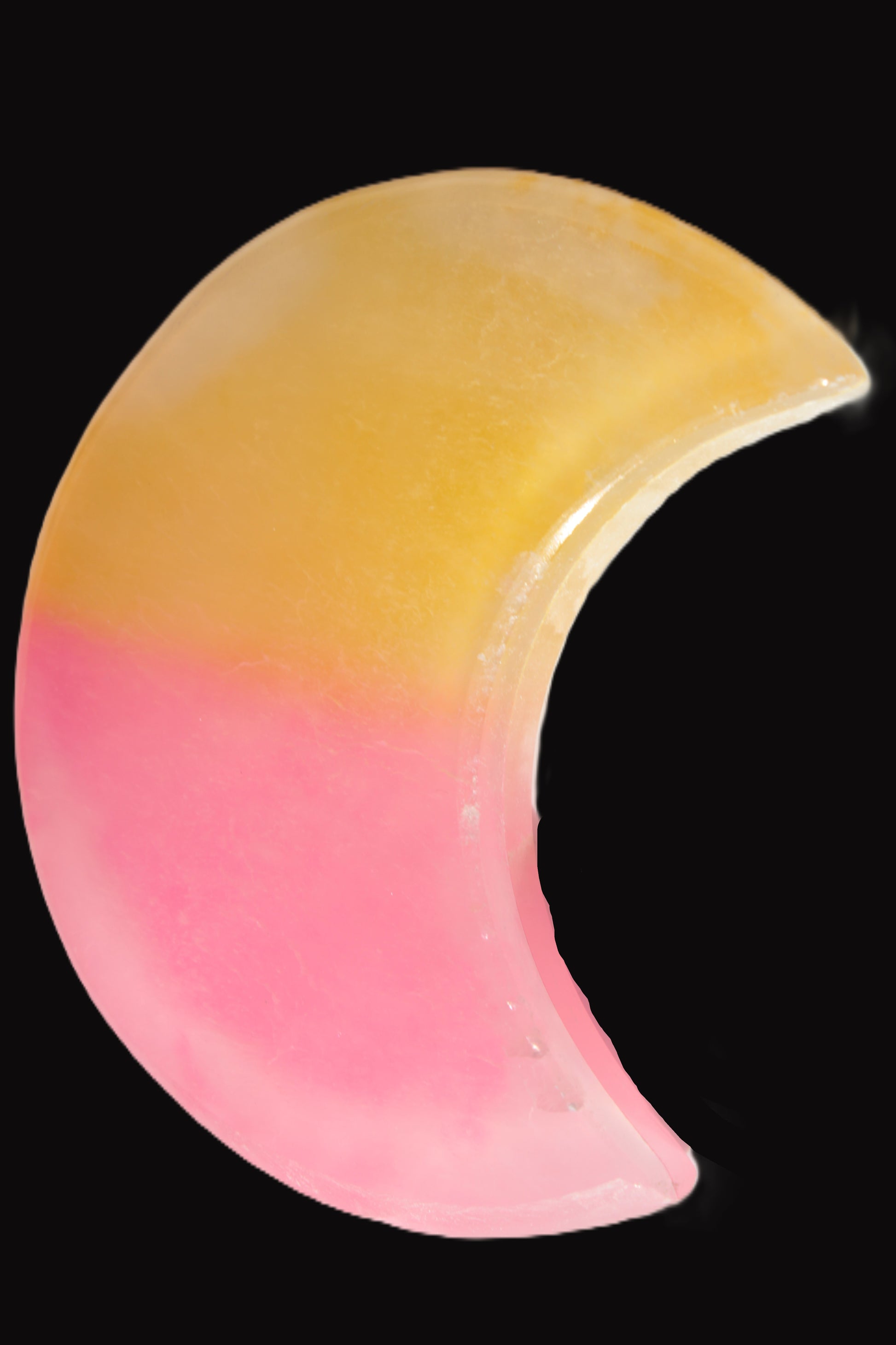 Pink and Yellow dyed Calcite crescent moon 90*100*14mm 201g Rocks and Things