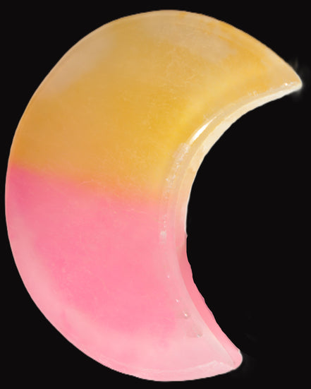 Pink and Yellow dyed Calcite crescent moon 90*100*14mm 201g in sunlight - Rocks and Things Store