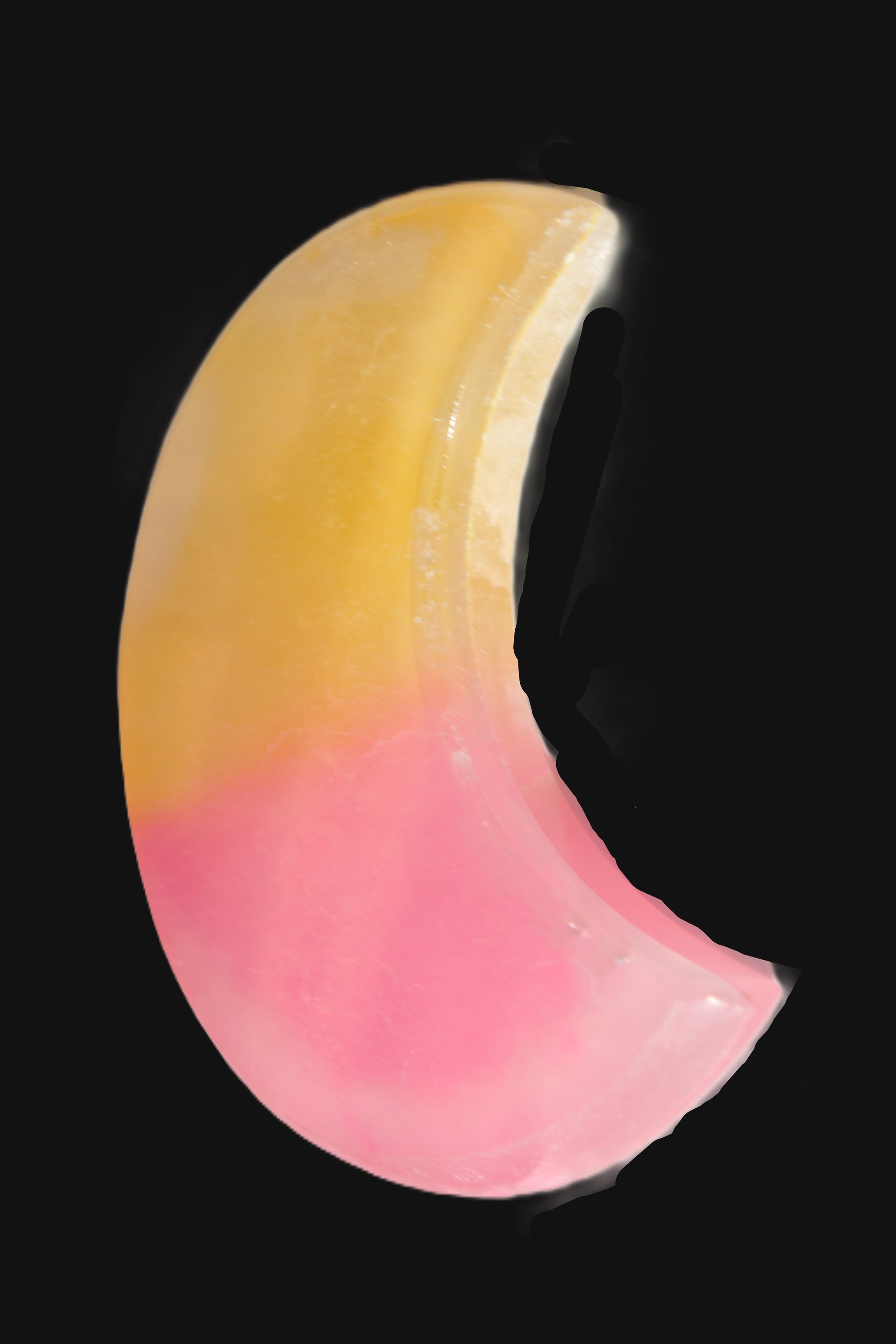 Pink and Yellow dyed Calcite crescent moon 90*100*14mm 201g Rocks and Things