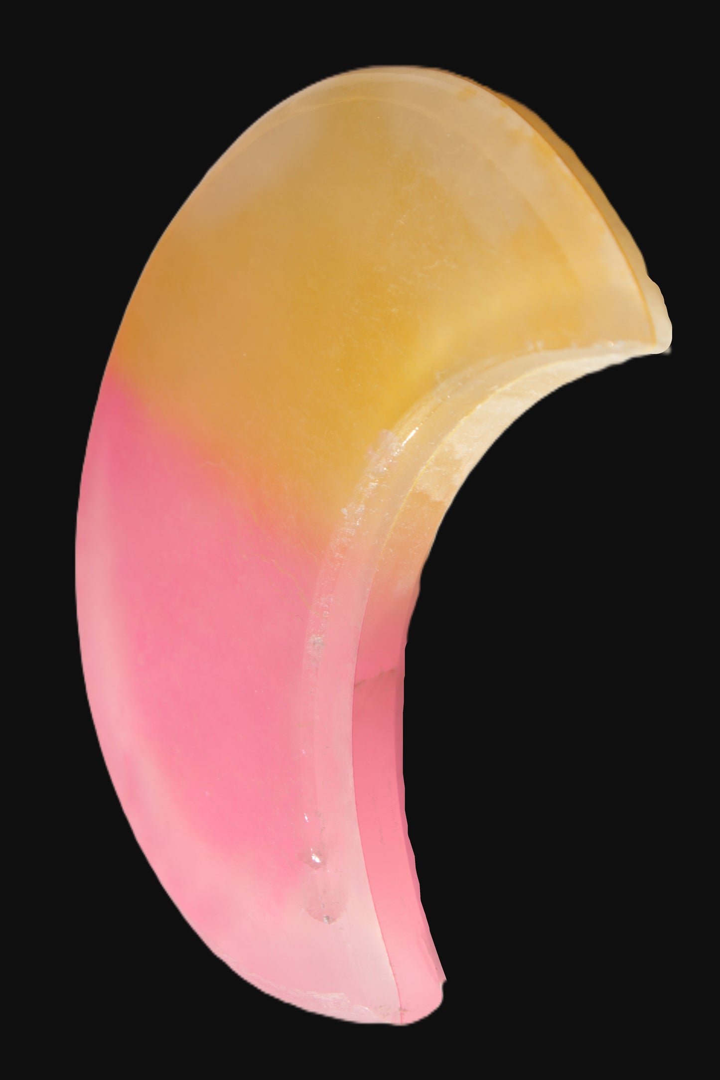 Pink and Yellow dyed Calcite crescent moon 90*100*14mm 201g Rocks and Things