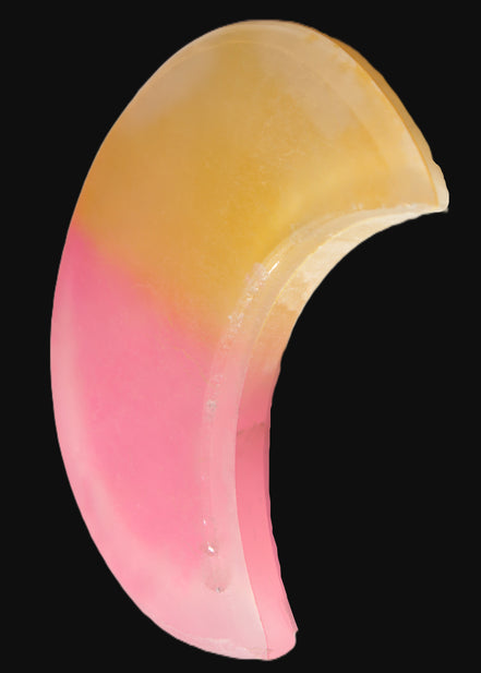 Pink and Yellow dyed Calcite crescent moon 90*100*14mm 201g in sunlight - Rocks and Things Store