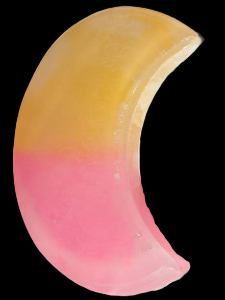 Pink and Yellow dyed Calcite crescent moon 90*100*14mm 201g in sunlight - Rocks and Things Store
