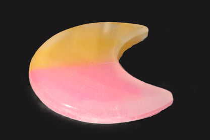 Pink and Yellow dyed Calcite crescent moon 90*100*14mm 201g Rocks and Things