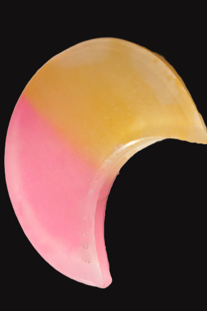 Pink and Yellow dyed Calcite crescent moon 90*100*14mm 201g Rocks and Things