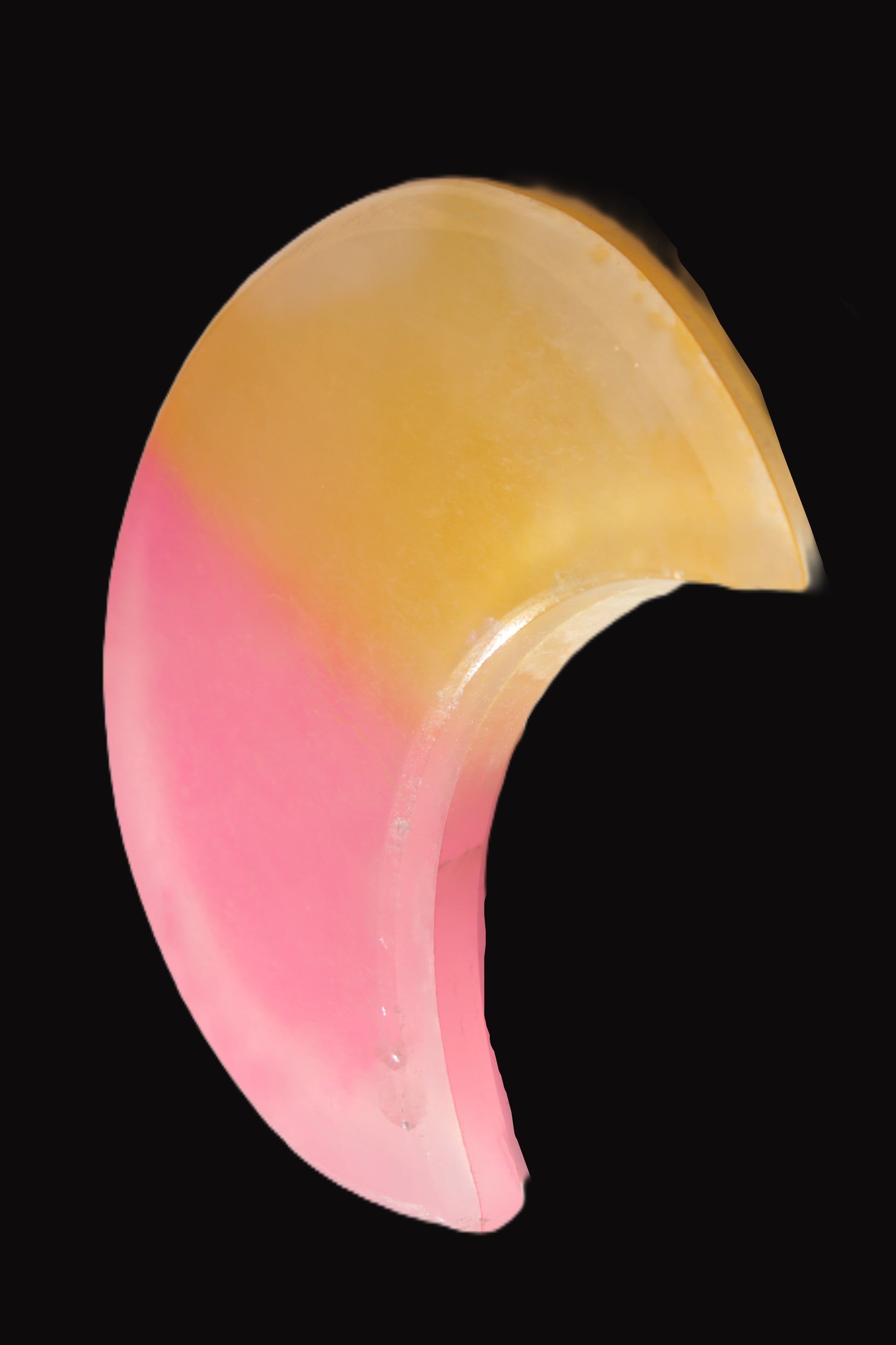 Pink and Yellow dyed Calcite crescent moon 90*100*14mm 201g Rocks and Things