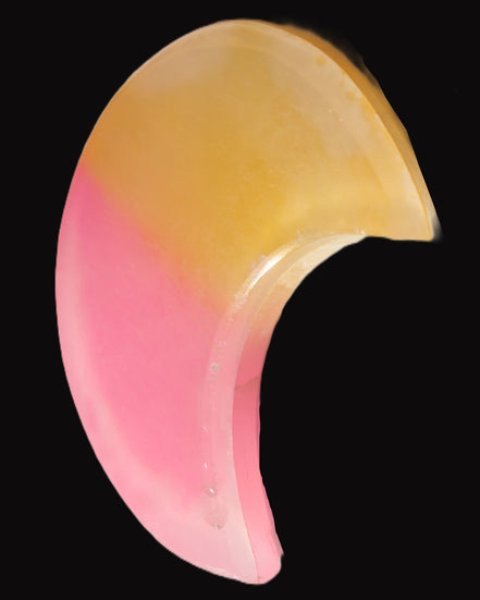 Pink and Yellow dyed Calcite crescent moon 90*100*14mm 201g in sunlight - Rocks and Things Store