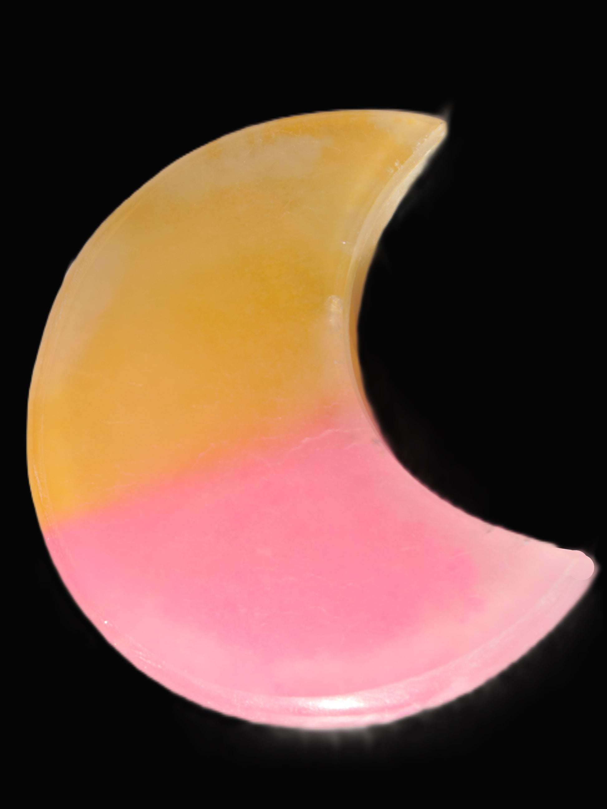 Pink and Yellow dyed Calcite crescent moon 90*100*14mm 201g Rocks and Things