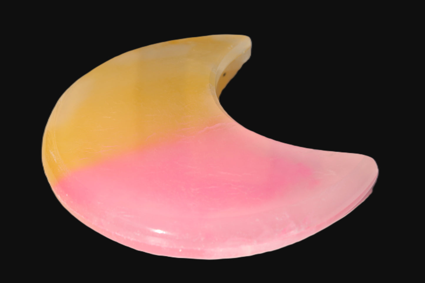 Pink and Yellow dyed Calcite crescent moon 90*100*14mm 201g Rocks and Things