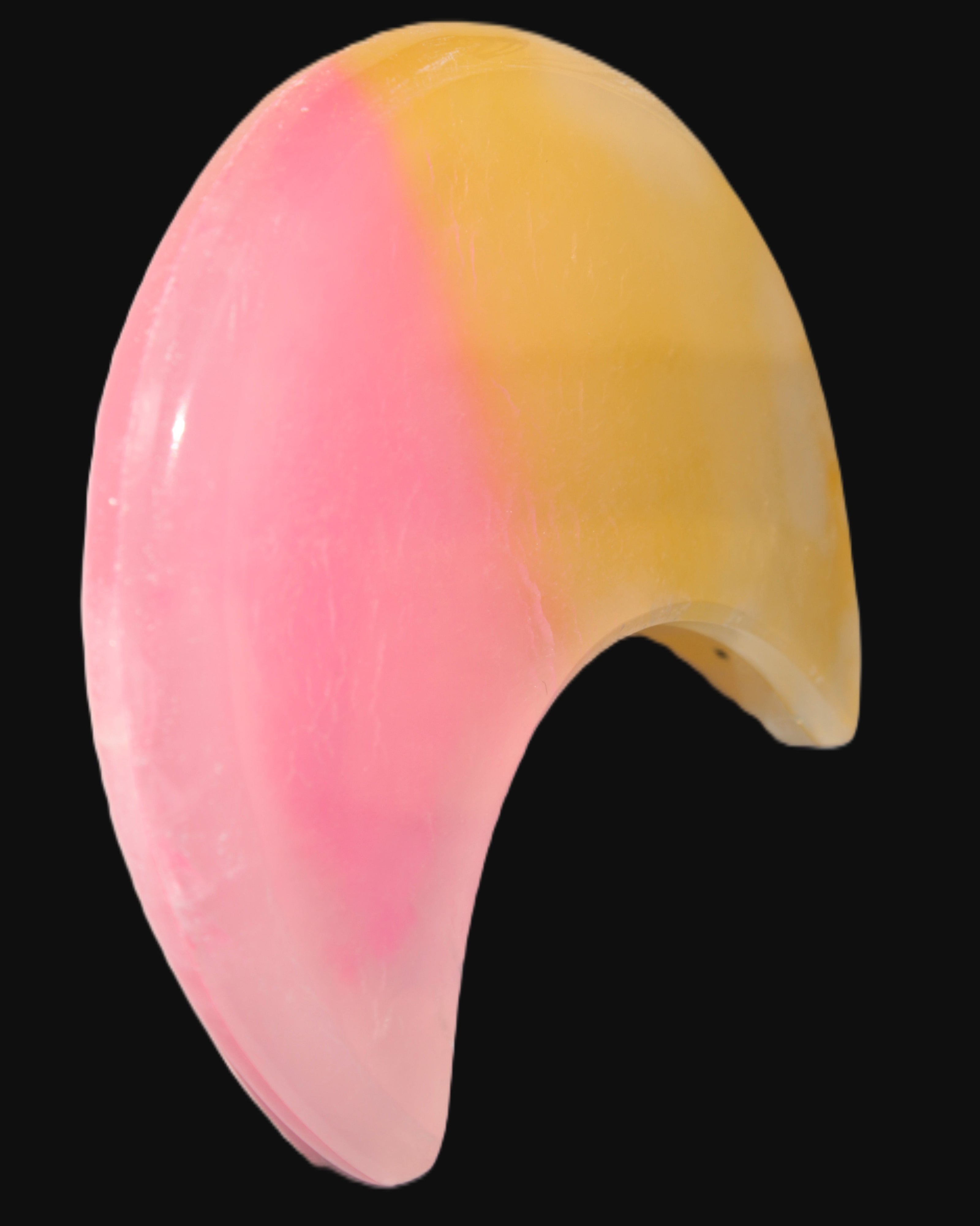 Pink and Yellow dyed Calcite crescent moon 90*100*14mm 201g in sunlight - Rocks and Things Store