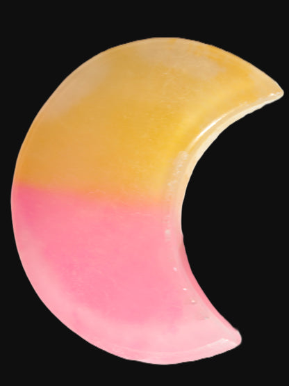 Calcite Pink and Yellow dyed crescent moon in Sun light