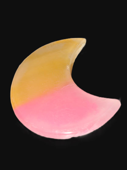 Calcite Pink and Yellow dyed crescent moon in Sunlight  