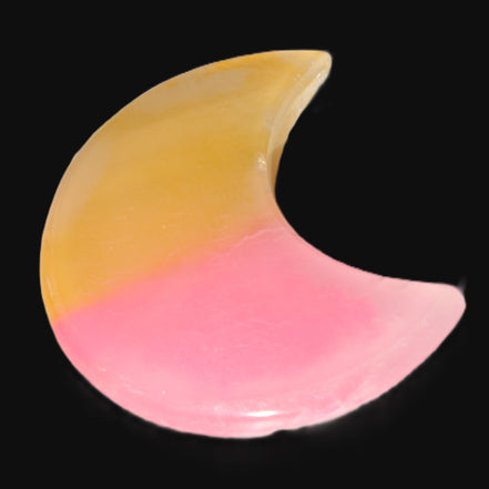 Pink and Yellow dyed Calcite crescent moon 90*100*14mm 201g in sunlight - Rocks and Things Store