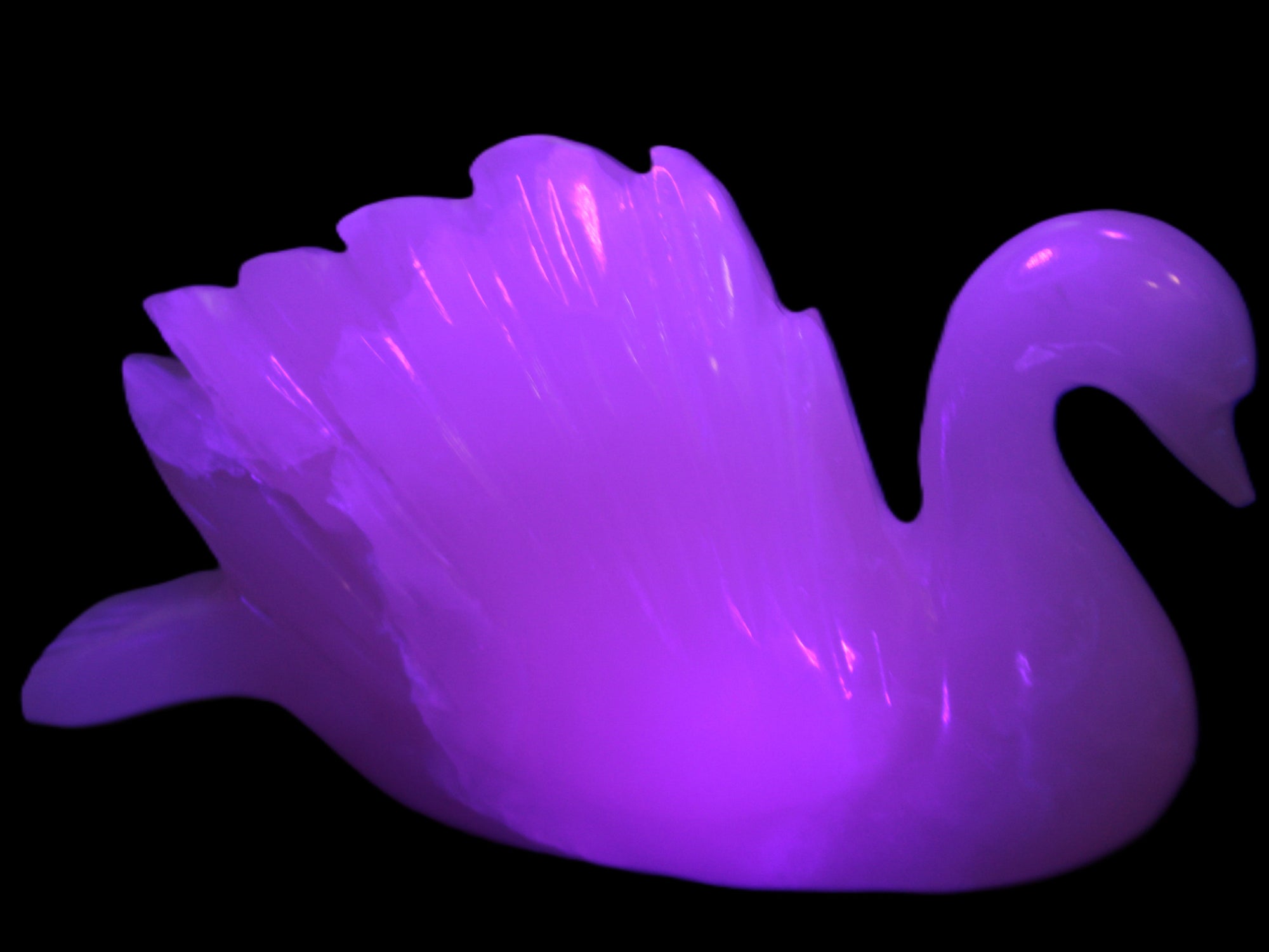 Mangano Calcite hand-carved Swan 140*82*32mm 511g Rocks and Things