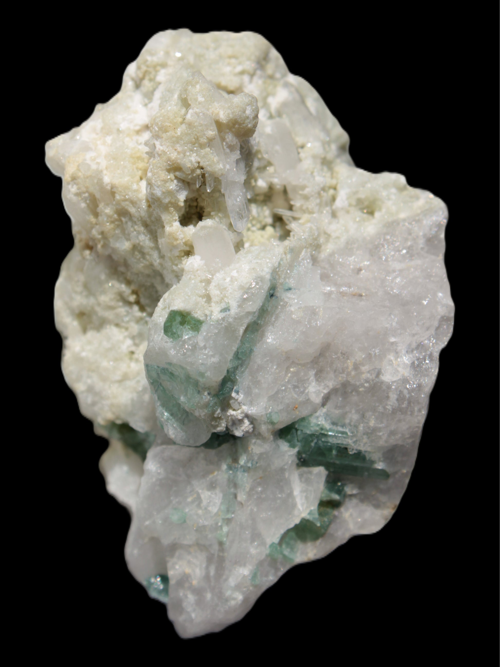 Green Tourmaline cluster in Calcite matrix from Afghanistan 57mm 97g Rocks and Things