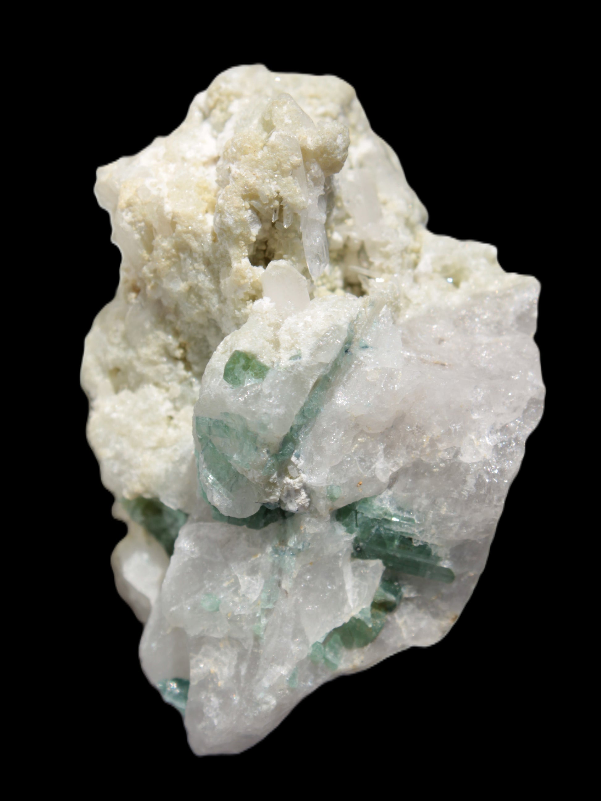 Green Tourmaline cluster in Calcite matrix from Afghanistan 57mm 97g Rocks and Things