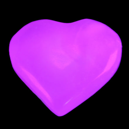 Mangano Calcite heart 38mm 20-25g  in UV light - Rocks and Things Store