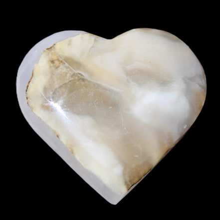 Mangano Calcite hand-carved heart 66/67*64/70mm 130-136g in sunlight - Rocks and Things Store