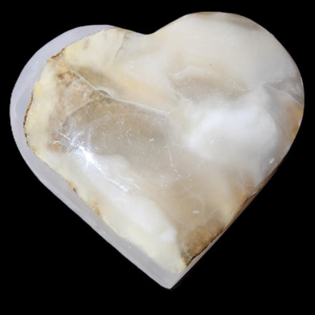 Mangano Calcite hand-carved heart 66/67*64/70mm 130-136g in sunlight - Rocks and Things Store