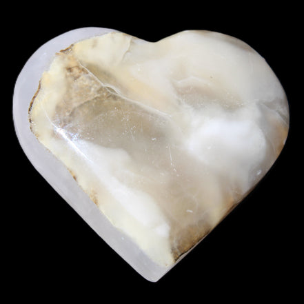 Mangano Calcite hand-carved heart 66/67*64/70mm 130-136g in sunlight - Rocks and Things Store