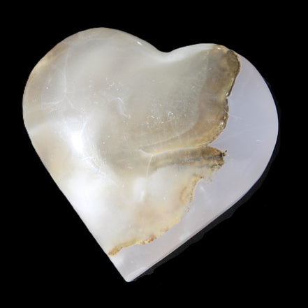 Mangano Calcite hand-carved heart 66/67*64/70mm 130-136g in sunlight - Rocks and Things Store