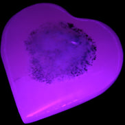 Pink Mangano Calcite heart 41-44mm 44-49g in UV light - Rocks and Things Store