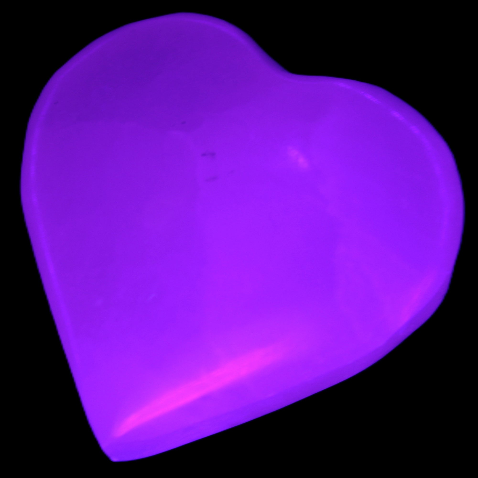Pink Mangano Calcite heart 41-44mm 44-49g in UV ight - Rocks and Things Store