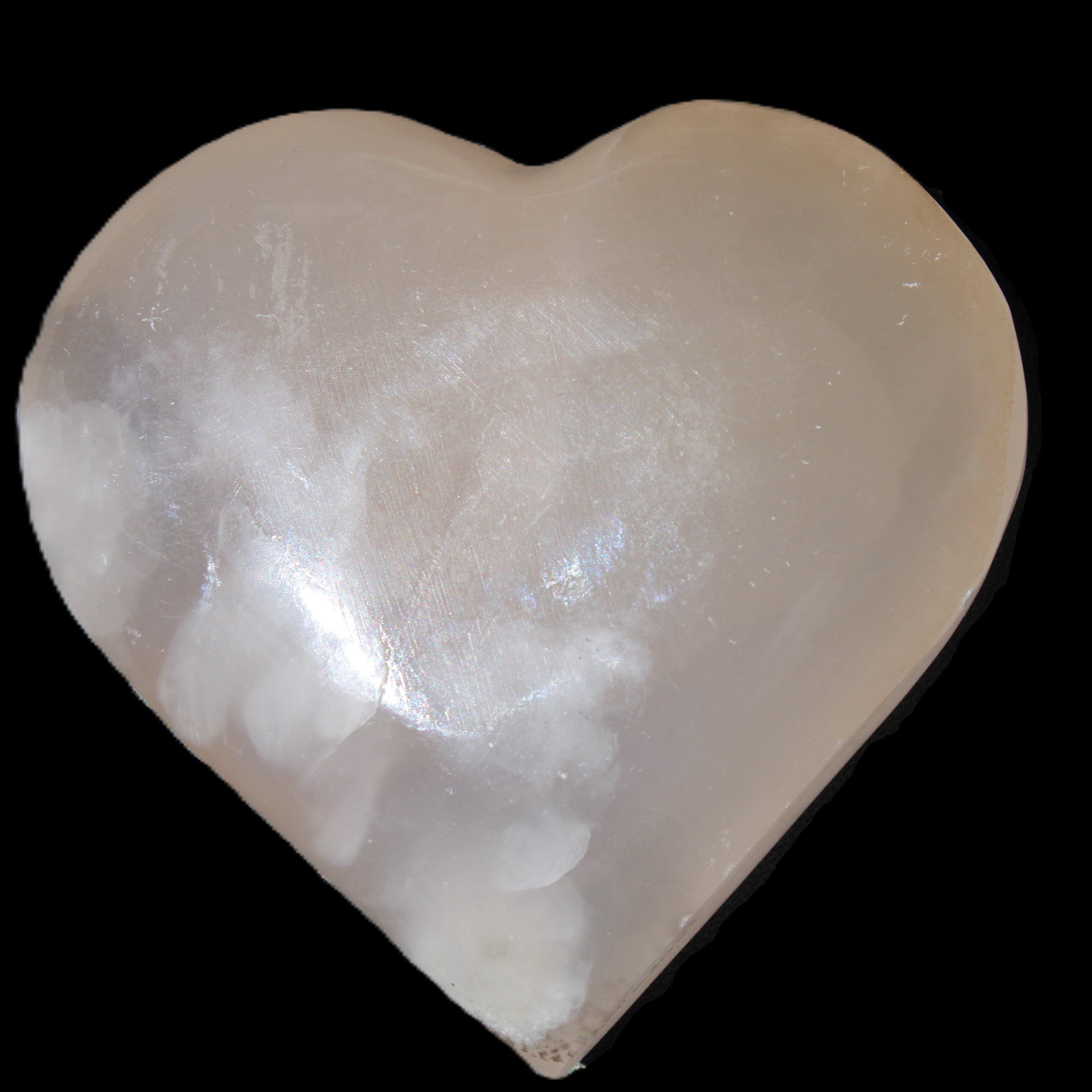 Mangano Calcite hand-carved heart 67*64mm  125g in sunlight - Rocks and Things Store