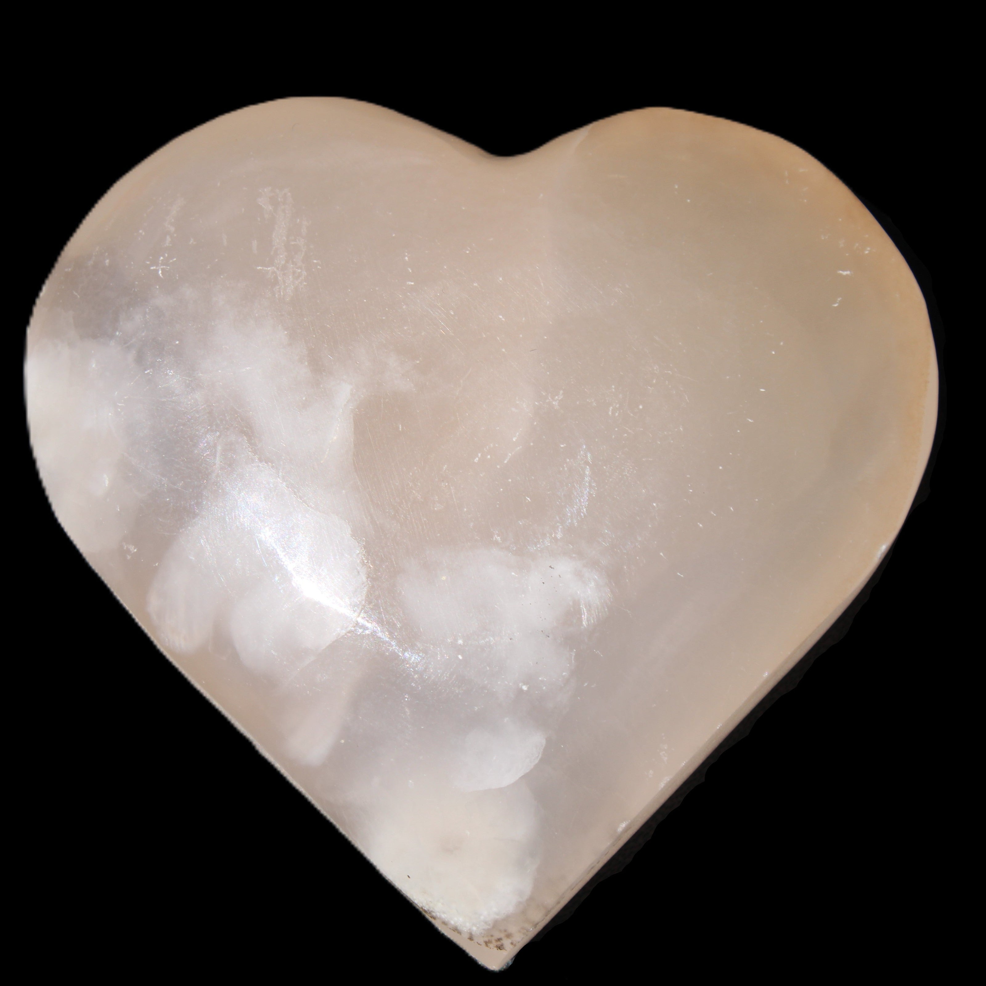 Mangano Calcite hand-carved heart 67*64mm  125g in sunlight - Rocks and Things Store