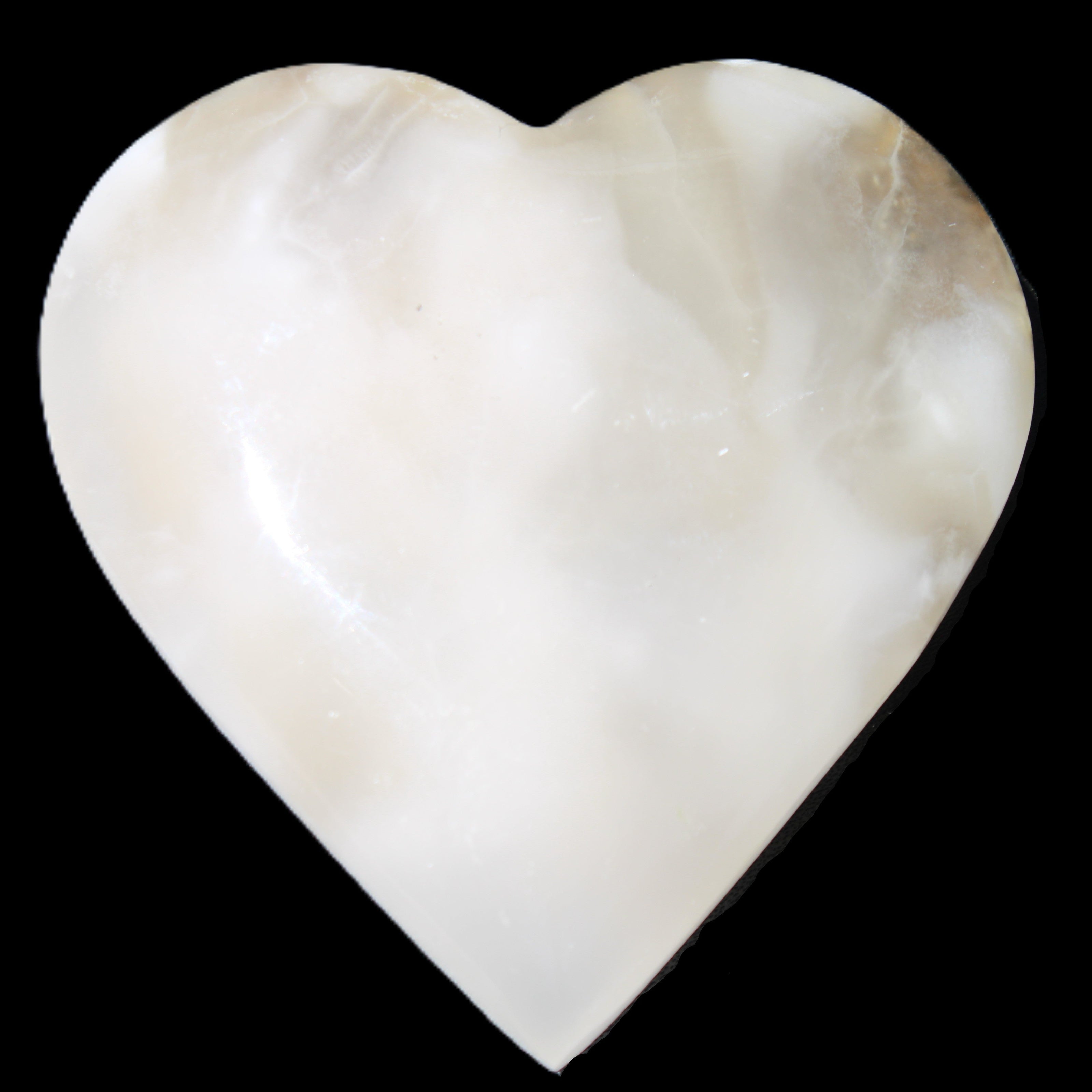 Mangano Calcite hand-carved heart 73*78*20mm 160g in sunlight - Rocks and Things Store