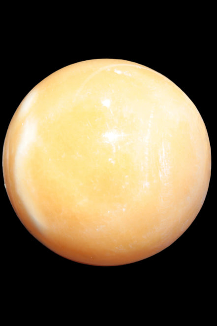 Yellow  Calcite sphere 64/65mm 346-371g  in sunshine - Rocks and Things Store