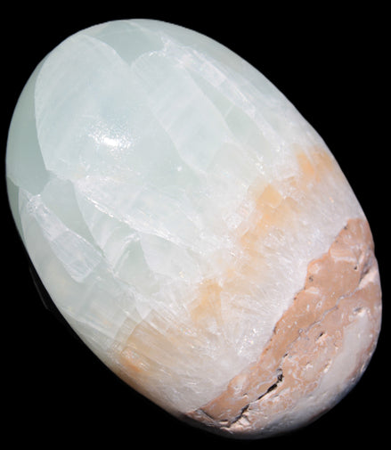 Pistachio Calcite palmstone 64-72mm  121-168g in sunshine - Rocks and Things Store