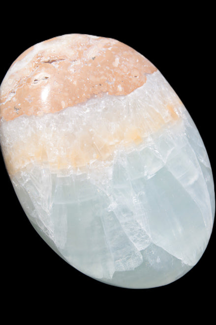 Pistachio Calcite palmstone 64-72mm  121-168g in sunshine - Rocks and Things Store