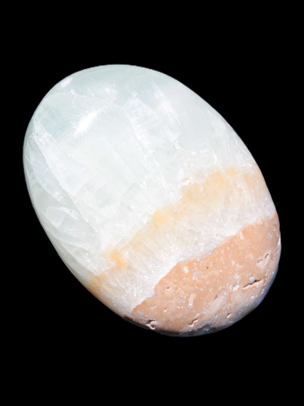 Pistachio Calcite palmstone 64-72mm  121-168g in sunshine - Rocks and Things Store