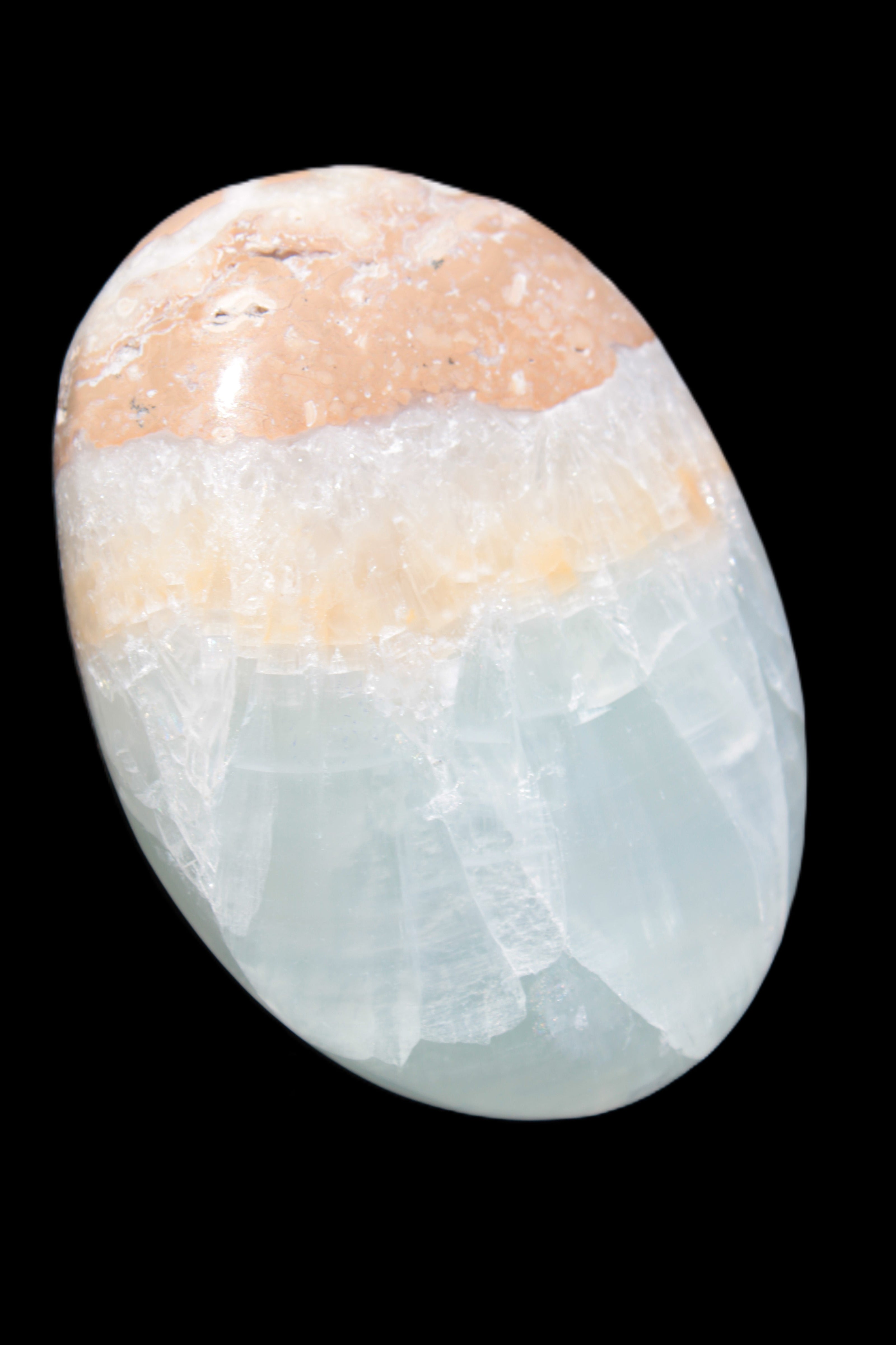 Pistachio Calcite palmstone 64-72mm  121-168g in sunshine - Rocks and Things Store